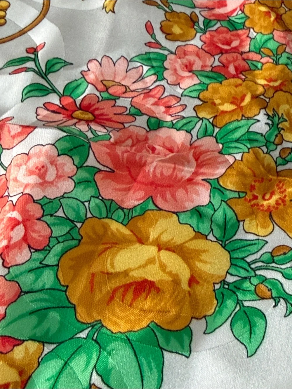 BASILE Silk Floral Garden Square Scarf in Gold, Pink Green & Blue made in Italy